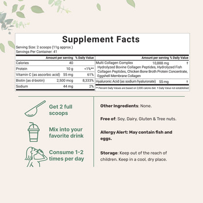 Micro Ingredients Multi Collagen Peptides Powder - Hydrolyzed Protein Peptides (Type I,II,III,V,X) with Hyaluronic Acid, Biotin & Vitamin C Unflavored Healthcare Dietary