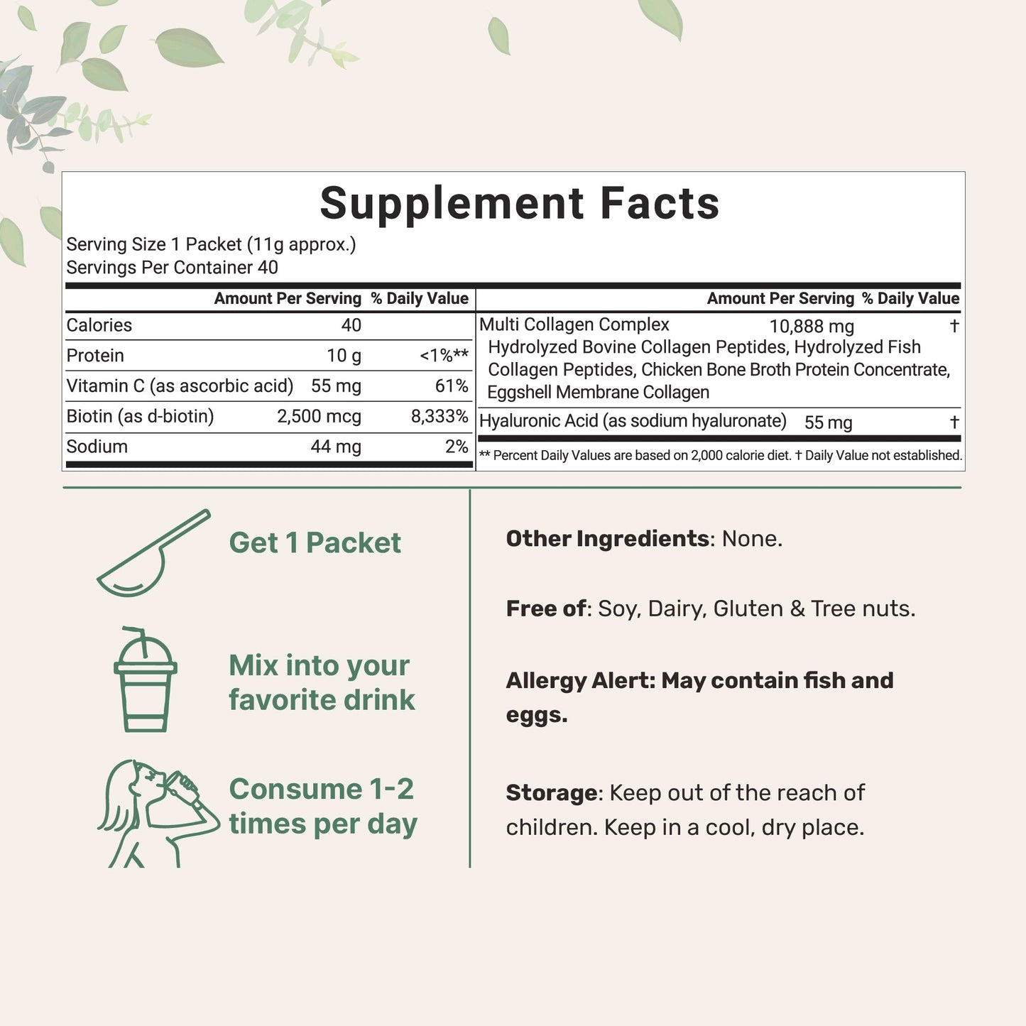 Micro Ingredients Multi Collagen Peptides Powder - Hydrolyzed Protein Peptides (Type I,II,III,V,X) with Hyaluronic Acid, Biotin & Vitamin C Unflavored Healthcare Dietary