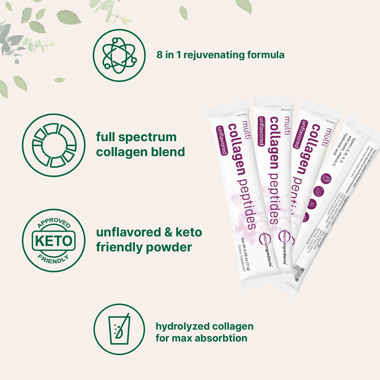 Micro Ingredients Multi Collagen Peptides Powder - Hydrolyzed Protein Peptides (Type I,II,III,V,X) with Hyaluronic Acid, Biotin & Vitamin C Unflavored Healthcare Dietary