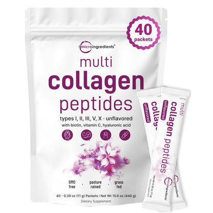 Micro Ingredients Multi Collagen Peptides Powder - Hydrolyzed Protein Peptides (Type I,II,III,V,X) with Hyaluronic Acid, Biotin & Vitamin C Unflavored Healthcare Dietary